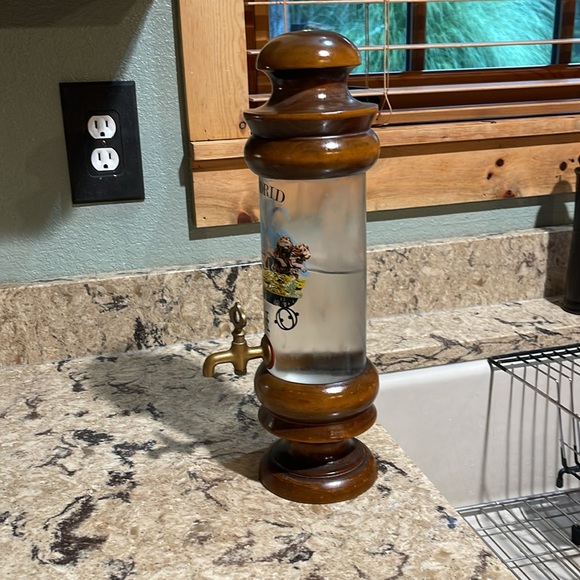 Vintage Bar Bottle Dispenser Wine Liquor VINO Decanter Glass Wood Spigot WORKS - Picture 6 of 16